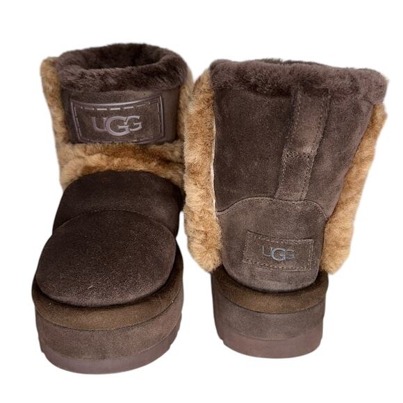 NWOB UGG RARE Chillapeak Brown Suede Fur Ankle Chunky Platform Boots Size 8 - Picture 4 of 12
